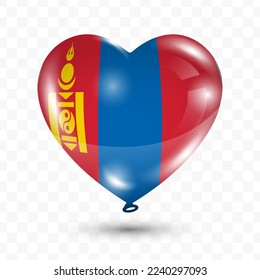 Vector illustration of a Mongolia country love balloon on transparent background (PNG). Flying love balloons for Independence Day celebration.