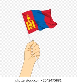 Ilustración vectorial de la bandera de Mongolia en mano sobre fondo transparente