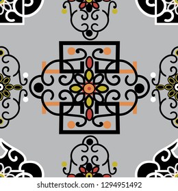 Vector illustration of  mongolian traditional jewelry elements arranged in geometric layout. Ideal for gift wrap, home décor and fashion 