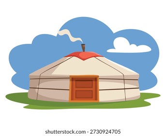 Ilustración vectorial de la yurta mongola, vivienda nómada que representa a los asiáticos, cultura tradicional y Elementos de diseño de estilo de vida
