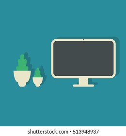 Vector illustration. Monitor and cacti