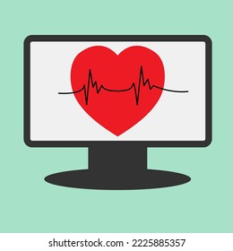 vector illustration of monitor with the image of the heart and cardiogram