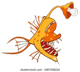 Vector Illustration of a Monk fish. Deep-water fish. Cartoon Character 