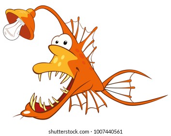 Vector Illustration of a Monk fish. Deep-water fish. Cartoon Character 