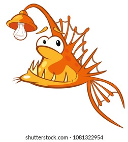 Vector Illustration of a Monk fish. Deep-water fish. Cartoon Character 