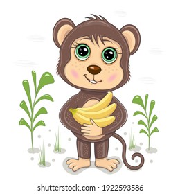 Vector illustration of a monkey with a banana.