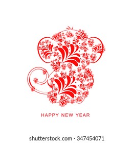 Vector illustration of monkey with beautiful floral for happy new year 2016.