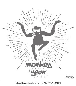 Vector illustration of monkey. Chinese calendar for the year of monkey. Monkey year
