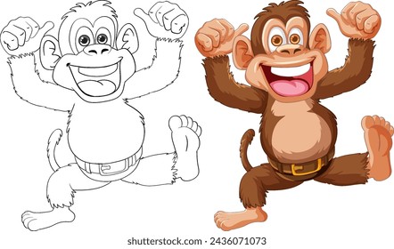 Vector illustration of a monkey, colored and outlined.