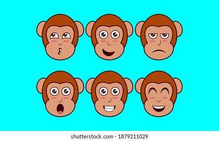 Vector illustration of a monkey face expression, cute animal, pet icon