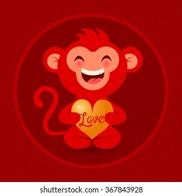 Vector illustration of a monkey with golden heart