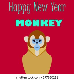 Vector Illustration of monkey Golden snub-nosed monkey. Happy New Year