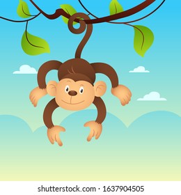 a vector illustration of monkey hanging on a tree