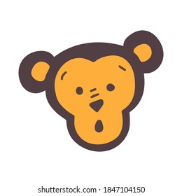 Vector illustration monkey head - cute simple animal isolated on white background. Cartoon portrait in a flat design. 