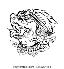 Vector illustration of a monkey head (Hanuman) in contemporary Thai art style