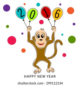 Vector illustration of a Monkey holding with Balloons for Happy New Year. 