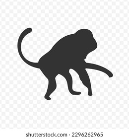 Vector illustration of monkey icon in dark color and transparent background(png).