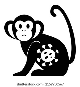 Vektorgrafik von Affensymbol mit Viruszelle einzeln auf weißem Hintergrund. neuer Monkeypox 2022-Virus, MPX - Krankheit übertragen von Affen, Affen, Konzept in einfachem, flachem Stil einzeln