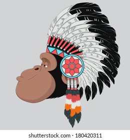 Vector illustration: Monkey Indian Chief