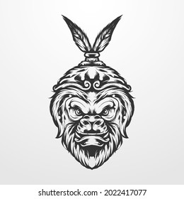 vector illustration of monkey king with royal crown vintage classic, old style monochrome. suitable for t-shirts, prints, logos and other apparel products