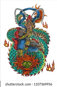 vector illustration of monkey king sun wukong sun gokong and dragon tattoo