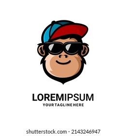 ilustración vectorial del logo del mono con sombrero con gafas de sol	