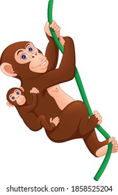 vector illustration of monkey mother holding her child