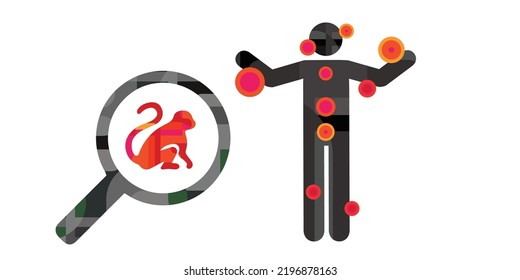 vector illustration for monkey and a person with red spot or skin problems symptoms 