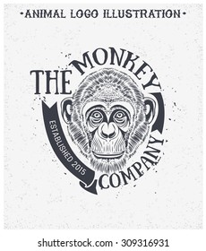 Vector illustration. Monkey vector poster. Retro vector design graphic element, emblem, identity, logotype, poster. T-shirt graphics