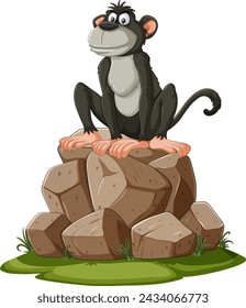 Vector illustration of a monkey sitting on rocks