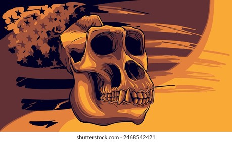 vector illustration of monkey skull with american flag