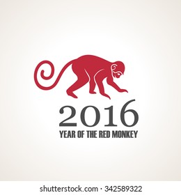 Vector illustration of monkey. Symbol of 2016 on the Chinese calendar. Silhouette of monkey, decorated patterns. Vector element for New Year design. Illustration of 2016 year of Red Monkey