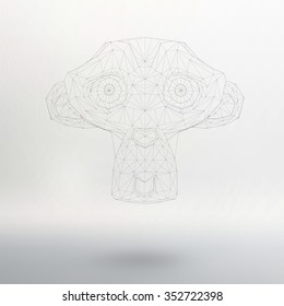 Vector illustration of Monkey symbol year 2016. Triangle polygonal model. Molecular lattice. Structural mesh of polygons.