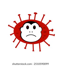 Vector illustration of monkey's head icon with virus cells on white background. new Monkeypox virus disease transmitted by monkey, ape in simple flat style isolated on white