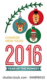 Vector illustration of monkeys, symbol of 2016. Trendy hipster style. Element for New Year's design. Image of 2016 year of the monkey.