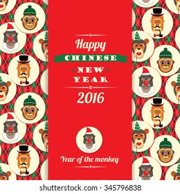 Vector illustration of monkeys, symbol of 2016. Trendy hipster style. Element for New Year's design. Image of 2016 year of the monkey.