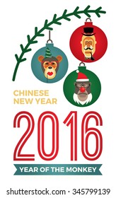 Vector illustration of monkeys, symbol of 2016. Trendy hipster style. Element for New Year's design. Image of 2016 year of the monkey.
