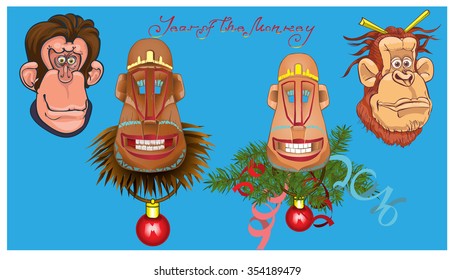 Vector illustration of monkeys, symbol of 2016. Element for New Year design. Image of 2016 year of the monkey.
