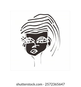 Vector illustration of monochromatic female face sketch with expressive lines