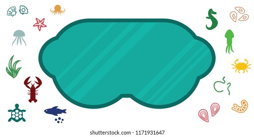 vector illustration of monochromatic flat icons for sea animals and sealife