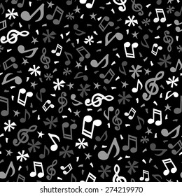 A vector illustration of monochromatic music notes theme seamless pattern background. This pattern is easily tile-able.