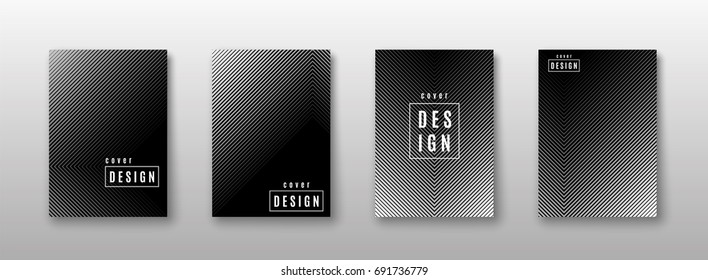 Vector illustration monochrome abstract pattern background set and black   white line gradient texture for minimal dynamic cover design  Geometric poster template