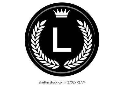 Vector illustration of monochrome alphabet medal, L