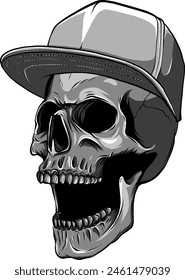 vector illustration of monochrome Angry skull with hat on white background