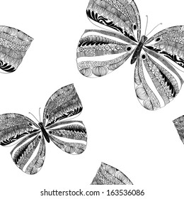 Vector illustration with monochrome black and white butterfly
