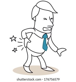 Vector illustration of a monochrome cartoon character: Businessman suffering from back pain (JPEG version also available).