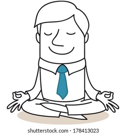 Vector illustration of a monochrome cartoon character: Calm businessman meditating.
