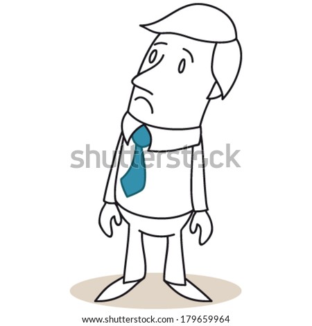 Vector illustration of a monochrome cartoon character: Sad and envious looking businessman.
