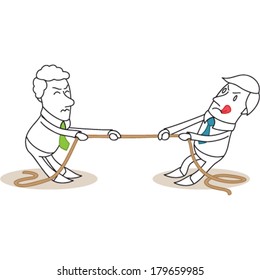 Vector illustration of monochrome cartoon characters: Two businessmen rope pulling.