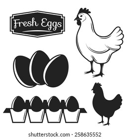Vector Illustration of a Monochrome Chicken with Eggs.